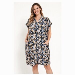 Chaps  black Floral Button-Up Top with brown , blue & Cream Accents size XL